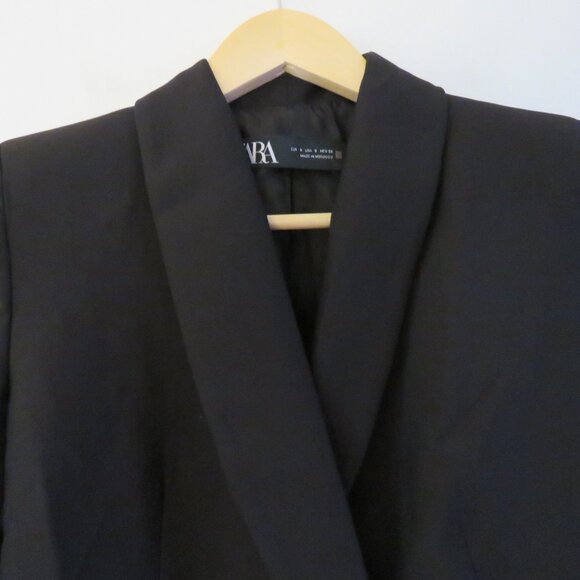 ZARA Double Breasted Long Blazer Jacket in Black Minimalist Blogger Fave Sz S - Picture 7 of 14